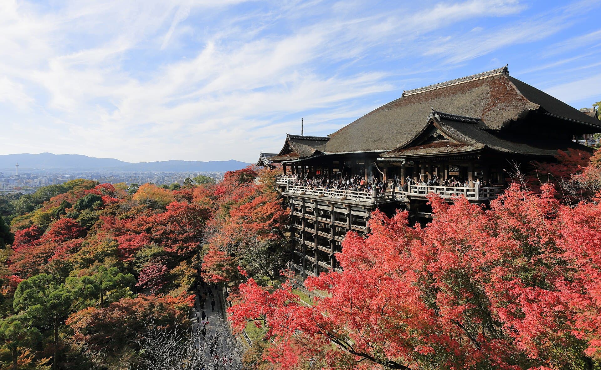 Świątynia Kiyomizu-dera w Kioto otoczona jesiennymi klonami